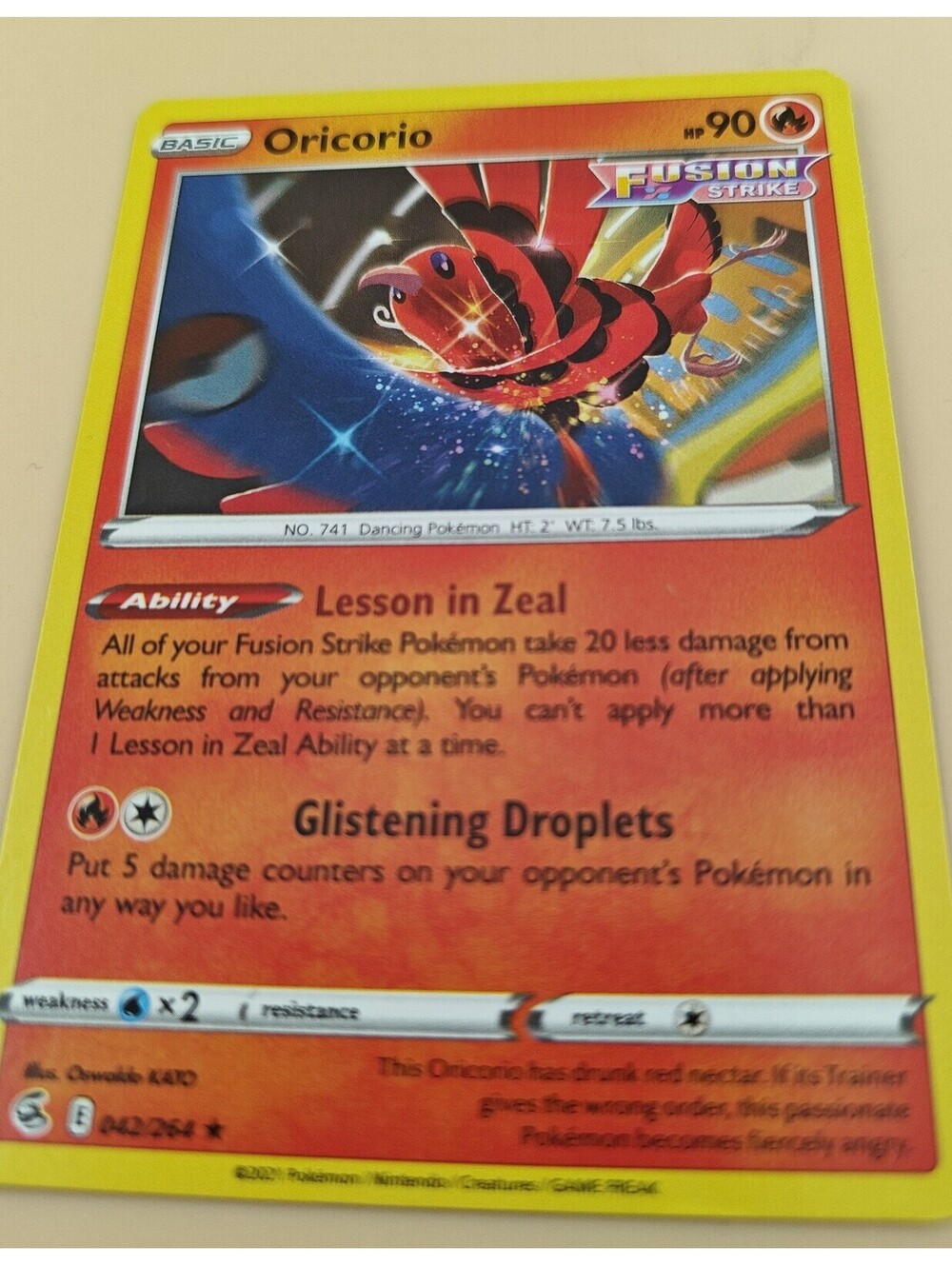 Pokémon TCG Oricorio 042/264 Fusion Strike Rare Near Mint